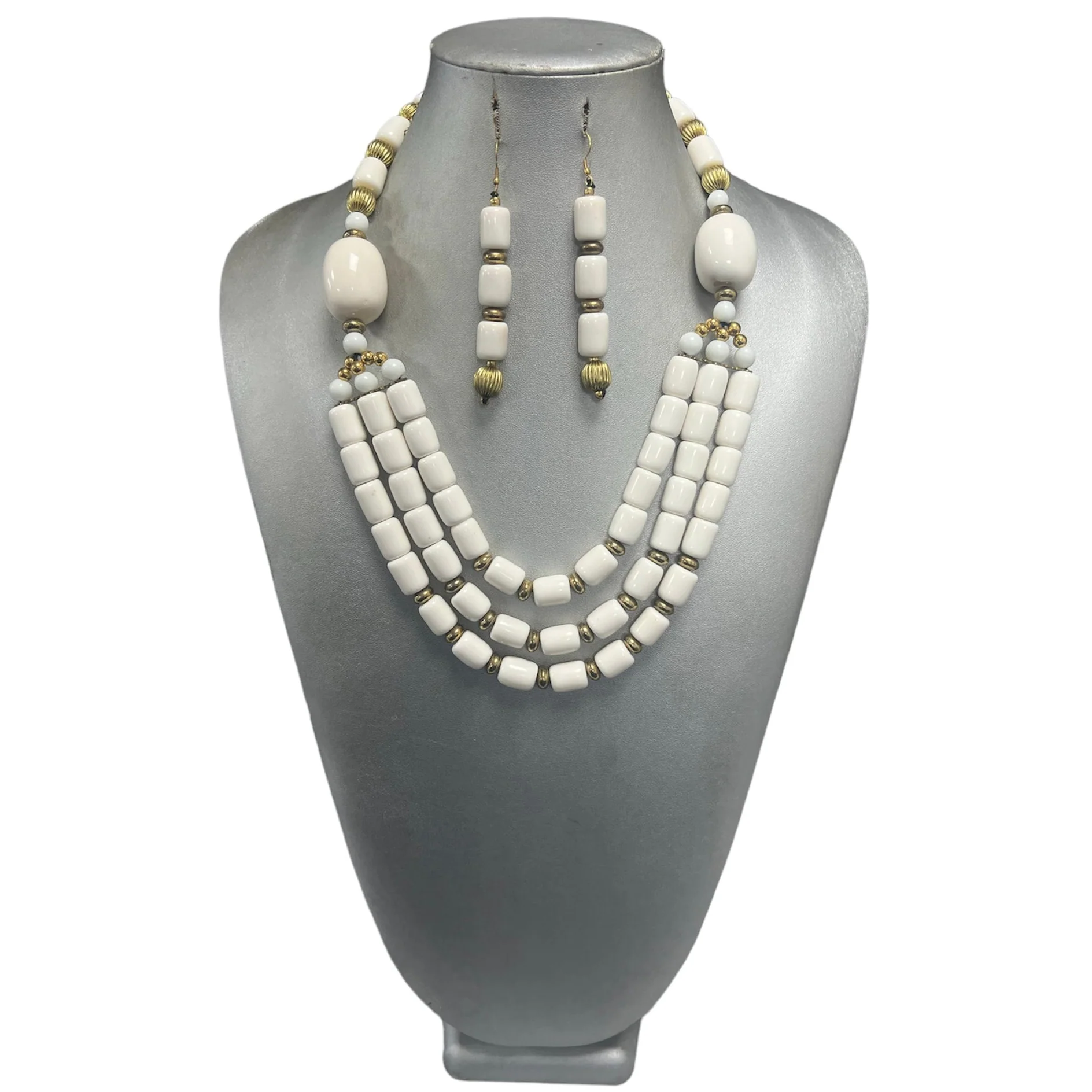 African Women's Wooden Beaded 3 Layer Necklace Set