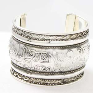 Elephant Engraved Silver Cuff