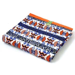 African Tribal Mask Print Fabric : Blue